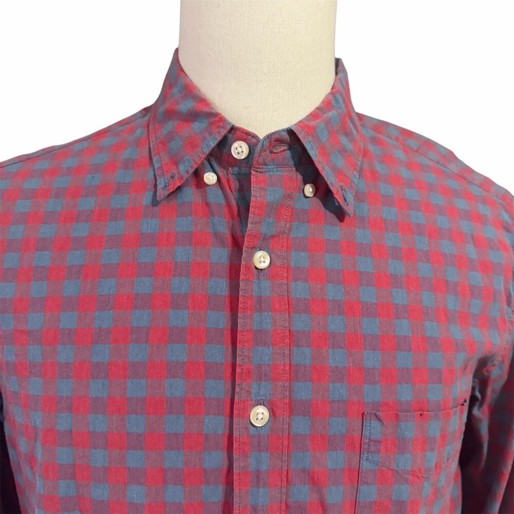J. Crew Men's Blue Pink Plaid Button Down Shirt Sz L Slim Preppy Classic Stretch
